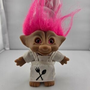 Vintage Ace Novelty Chef Troll Doll Pink Hair Jeweled Eyes Cook Outfit 5 Inch